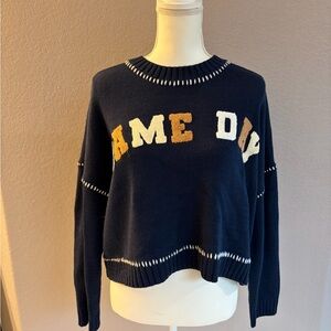 Jessica Simpson Navy Crewneck Sweater with Mustard and Cream Letters